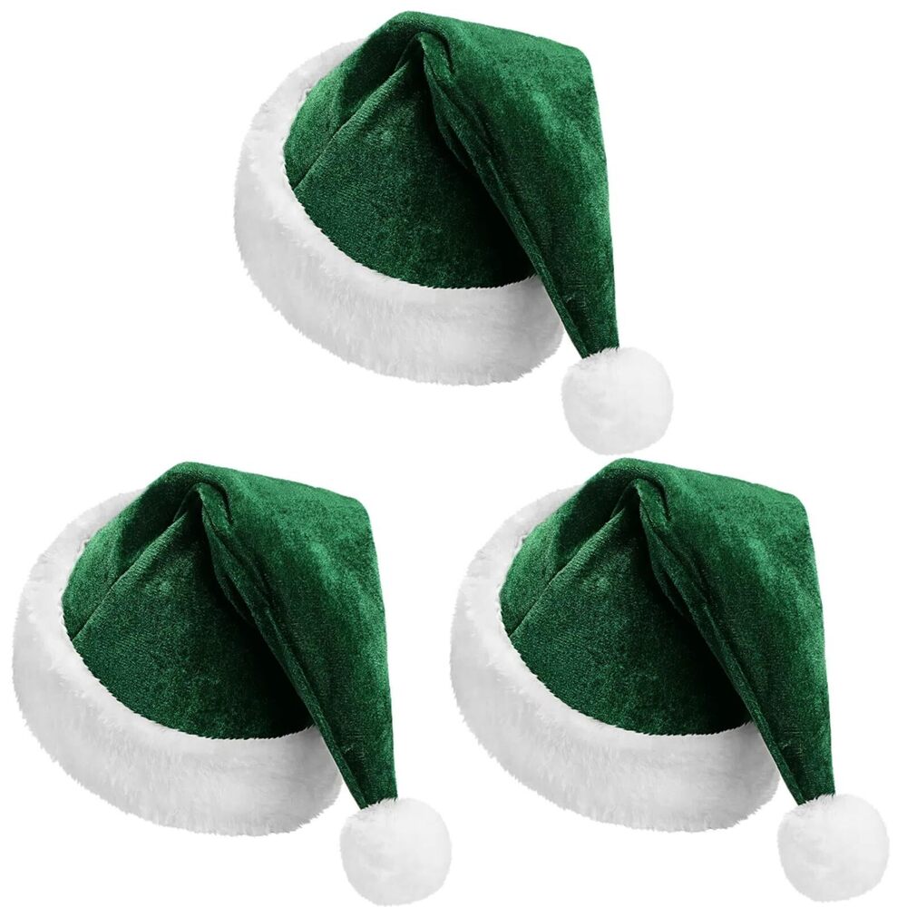 5996 3 Pcs Christmas Santa Hat for Adults with Plush Brim Thicken Unisex